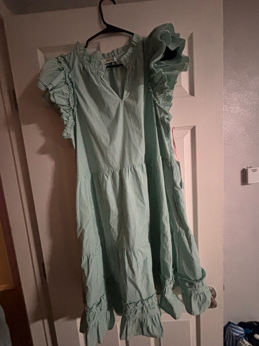 Vineyard Vines  Green Striped Ruffle Sleeve Dress